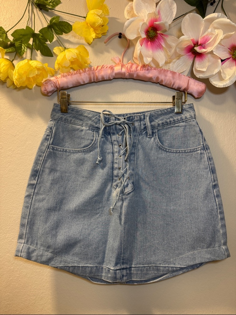 Kendall & Kylie Light Blue Lace-Up Mini Skirt